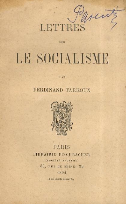 Lettres sur le socialisme - Ferdinand Tarroux - copertina