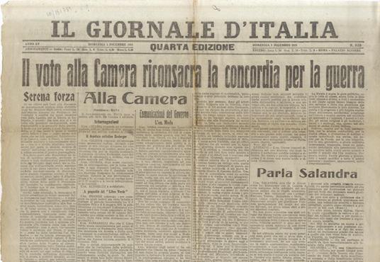 GIORNALE (IL) d’Italia. Quarta edizione. Anno XV. Domenica 5 dicembre 1915 - copertina