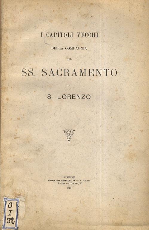 CAPITOLI (I) vecchi della Compagnia del SS. Sacramento in S. Lorenzo - copertina