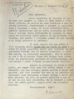 Lettera dattiloscritta, con firma autografa, su carta intestata 