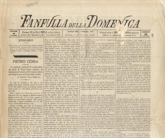 Fanfulla Della Domenica. Anno Iii. 1881. N. 36. 4 Settembre 1881 - copertina