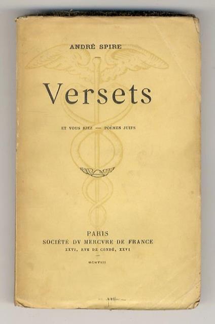 Versets. Et vous riez - Poèmes juifs - André Spire - copertina