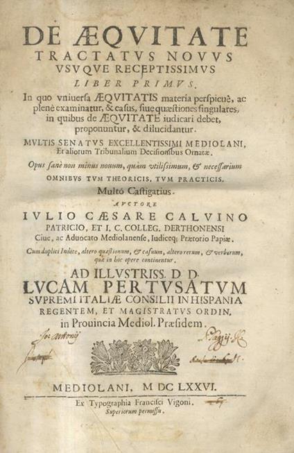 De Aequitate tractatus novus usuque receptissimus libri tres - Giovanni Calvino - copertina