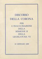 discorso della Corona. Per l’inaugurazione della Sessione II della Legislatura VI. 10 gennaio 1859