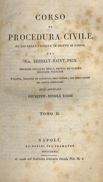 Corso di procedura civile ad uso della Facoltà di diritto di Parigi - Jacques Berriat-Saint-Prix - copertina