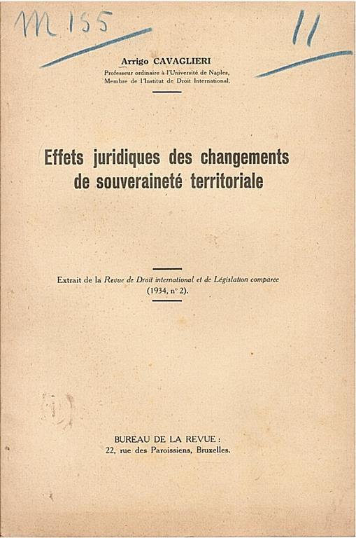 Effets juridiques des changements de souveraineté territoriale - Arrigo Cavaglieri - copertina