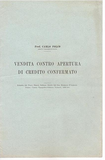 Vendita contro apertura di credito confermato - Carlo Folco - copertina