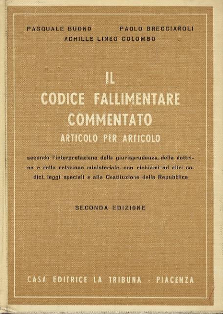 Il codice fallimentare commentato articolo per articolo secondo l’interpretazione della giurisprudenza, della dottrina e della Relazione ministeriale, con richiami ad altri codici, leggi speciali e alla Costituzione della Repubblica. Seconda edizione - P. Buono - copertina