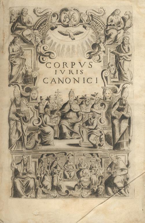 Decretum Gratiani, emendatum, et notationibus illustratum una cum glossis Gregorij XIII. pont. max. iussu editum. Ad exemplar Romanum diligenter recognitum. Coniunctis doctissimis ad omnes iuris canonici partes additionibus [...] Augustini Caravita d - copertina