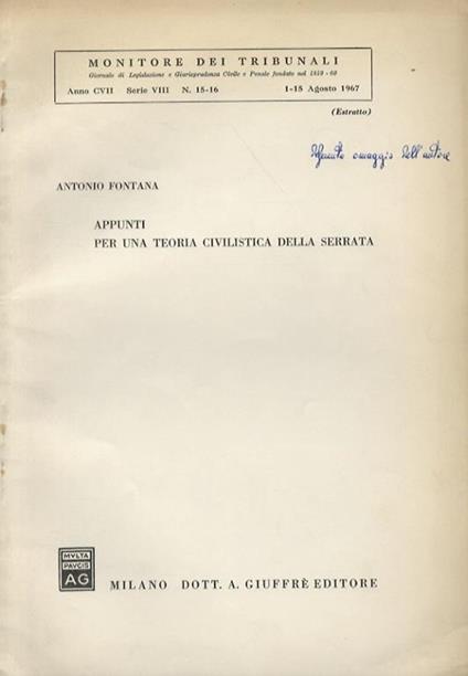 Appunti per una teoria civilistica della serrata - Antonio Fontana - copertina