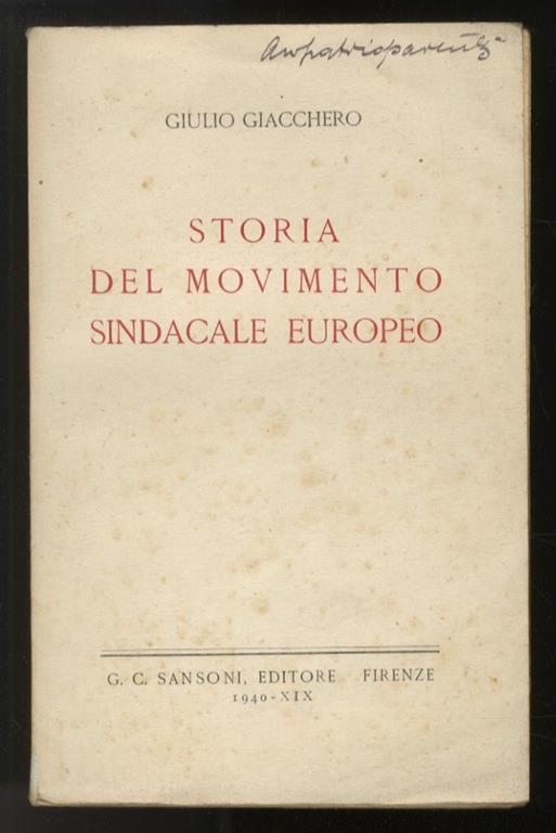 Storia del movimento sindacale europeo - Giulio Giacchero - copertina