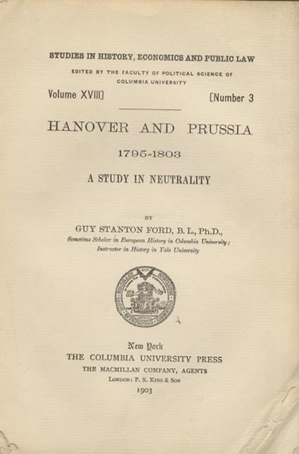 Hanover and Prussia. 1795-1803. a study in neutrality - copertina