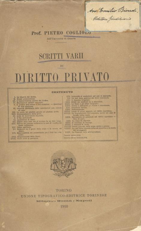 Scritti varii di diritto privato - Pietro Cogliolo - copertina