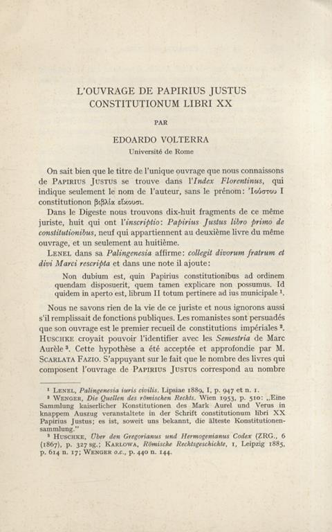 L’ouvrage de Papirius Justus constitutionum libri XX - Edoardo Volterra - copertina