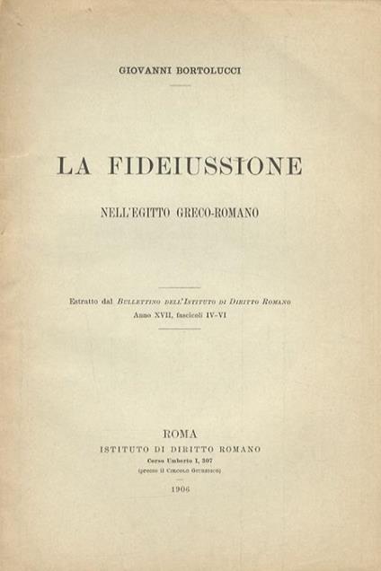 La fideiussione nell’Egitto greco-romano - Giovanni Bortolucci - copertina