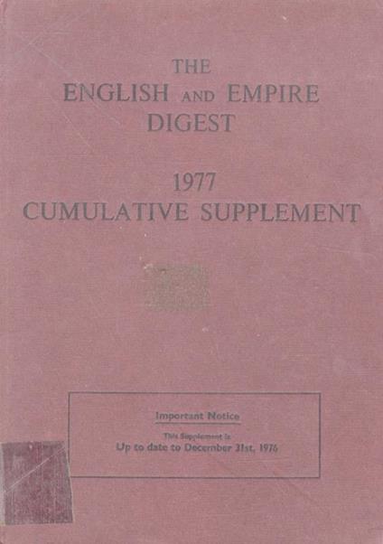 The English and Empire digest. 1977 Cumulative Supplement - copertina