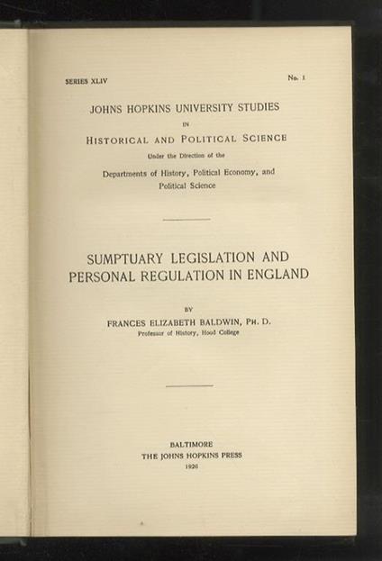 Suptuary legislation and personal regulation in England - copertina