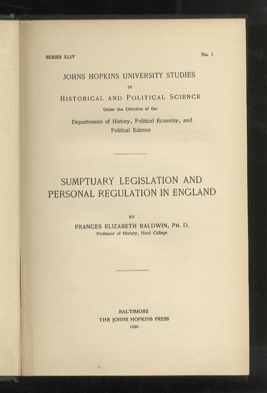 Suptuary legislation and personal regulation in England - copertina