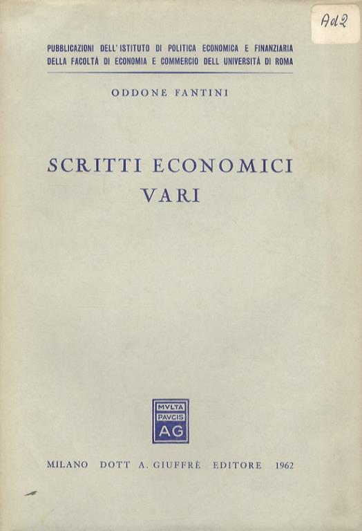 Scritti economici vari - Oddone Fantini - copertina