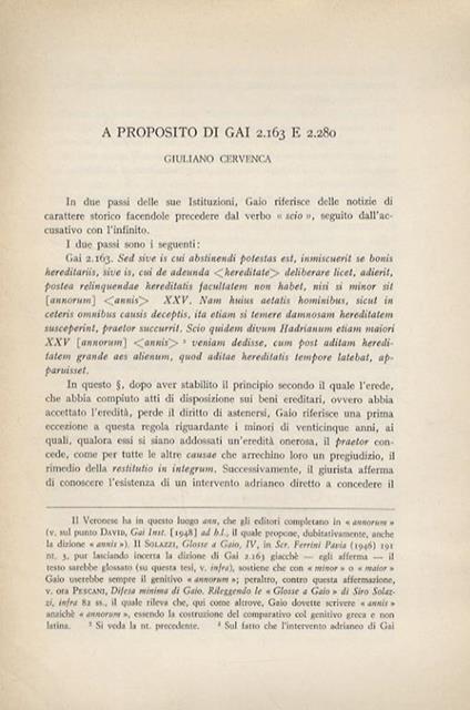 A proposito di Gai 2.163 e 2.280 - Giuliano Cervenca - copertina