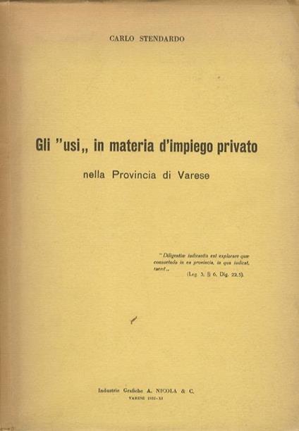 Gli “usi” in materia d’impiego privato nella provincia di Varese - Carlo Stendardo - copertina