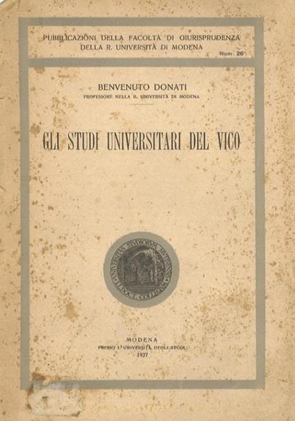 Gli studi universitari del Vico - Benvenuto Donati - copertina