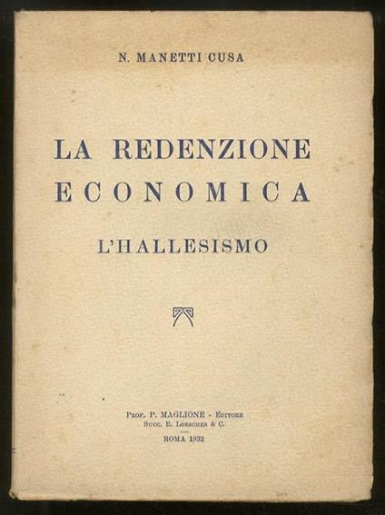 La redenzione economica. L’Hallesismo - N. Manetti Cusa - copertina