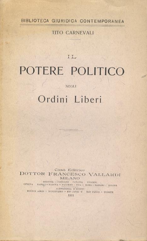 Il potere politico negli Ordini Liberi - Tito Carnevali - copertina