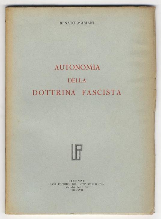 Autonomia della Dottrina fascista - Renato Mariano - copertina