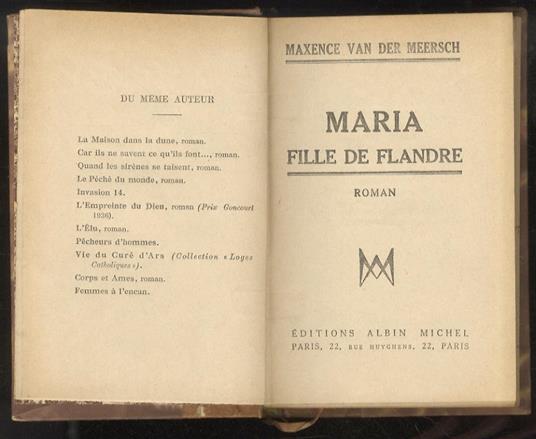Maria, fille de Flandre. Roman - Maxence Van der Meersch - copertina