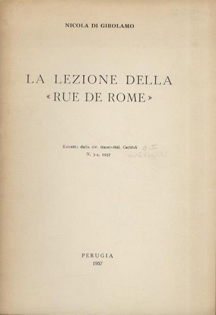La lezione della "Rue de Rome" - Nicola Di Girolamo - copertina