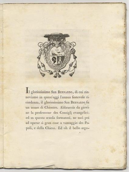 Omelia recitata al popolo nel giorno di san Bernardo cardinale di santa Chiesa [...] dall'illustrissimo e reverendissimo monsignore fr. Adeodato Turchi [...] l'anno MDCCXC. Sopra i consiglj evangelici - Adeodato Turchi - copertina