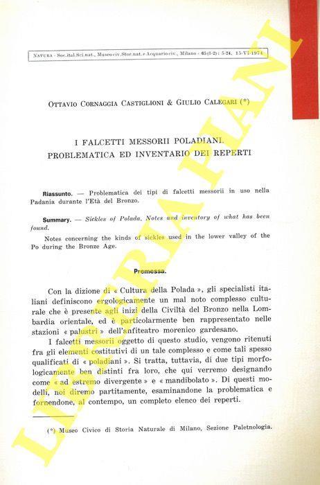 I falcetti messorii poladiani. Problematica ed inventario dei reperti - Ottavio Cornaggia Castiglioni - copertina