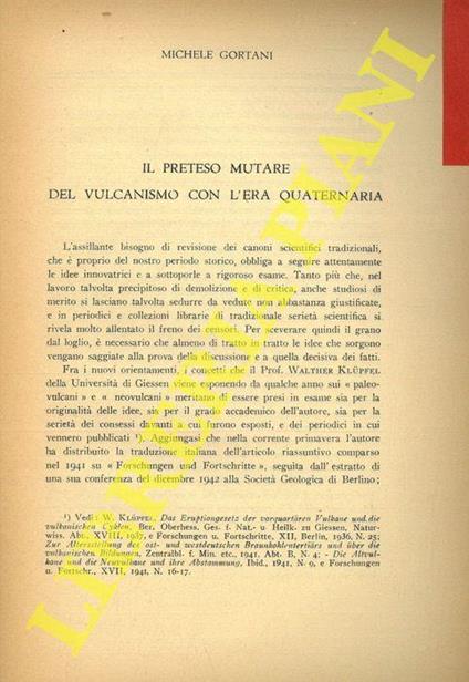 Il preteso mutare del vulcanismo con l'era quaternaria - Michele Gortani - copertina