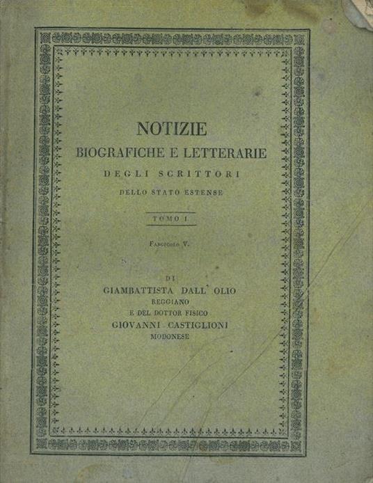 Di Giambattista Dall'Olio reggiano e del Dottor Fisico Giovanni Castiglioni modonese - copertina