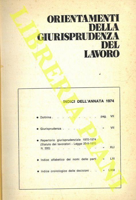 Orientamenti della giurisprudenza del lavoro. 1974 - copertina