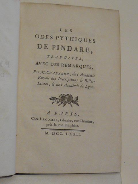 Les odes pythiques des Pindare traduits avec des remarques par M. Chabanon - Pindaro - copertina