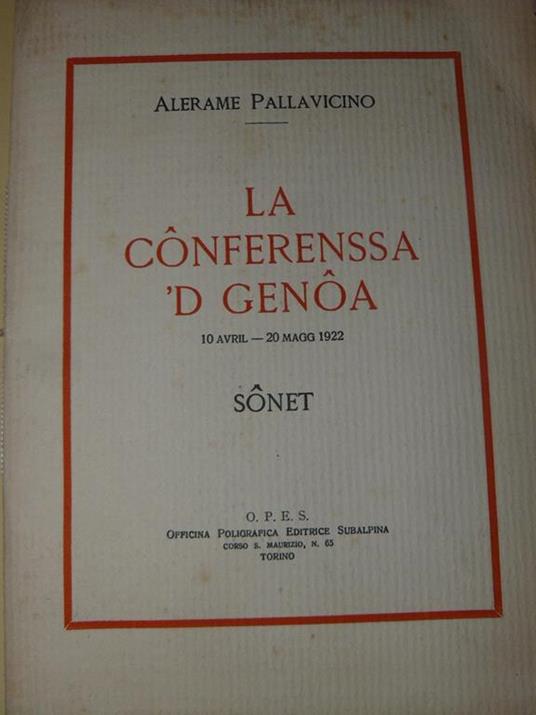 La conferessa 'd Genoa. 10 avril - 20 maggio 1922 - Alerame Pallavicno - copertina