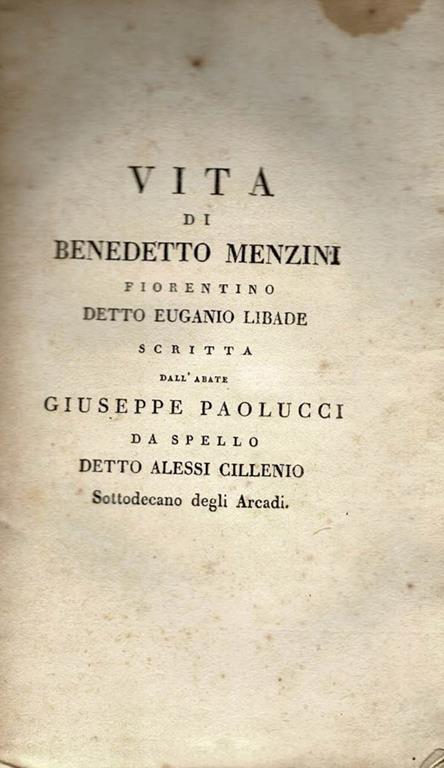 Vita di Benedetto Menzini - Giuseppe Paolucci - copertina