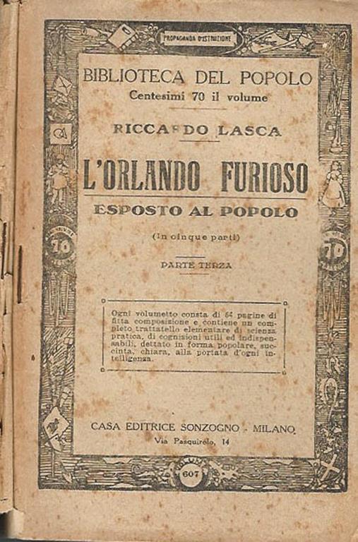 L' Orlando Furioso esposto al popolo vol. III - V - Riccardo Lasca - copertina