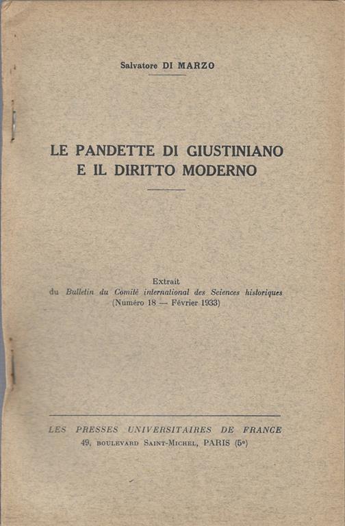 Le pandette di Giustiniano e il diritto moderno - Salvatore Di Marzo - copertina