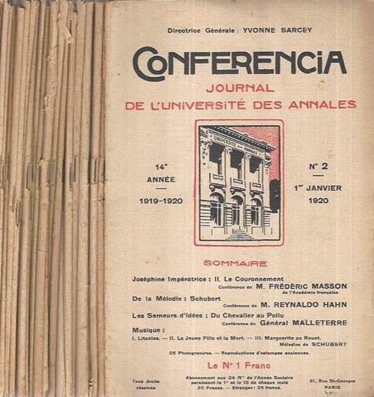 Conferencia-Journal de l'Université des Annales Annee 1920 - copertina