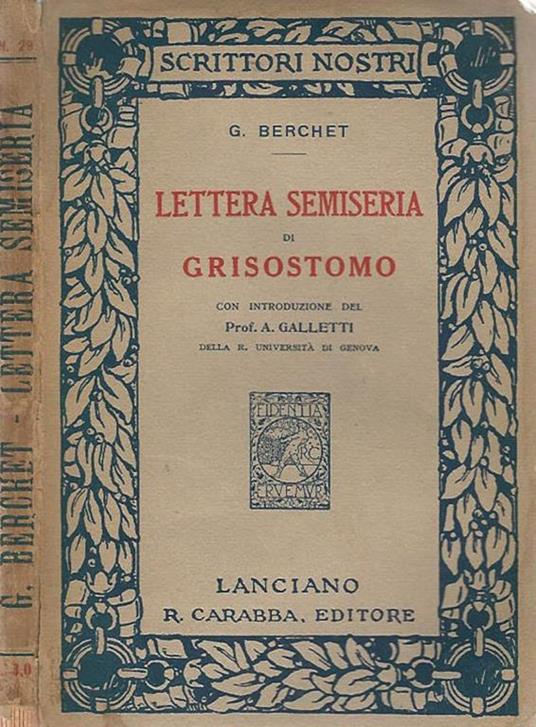 Lettera semiseria di Grisostomo - Giovanni Berchet - copertina