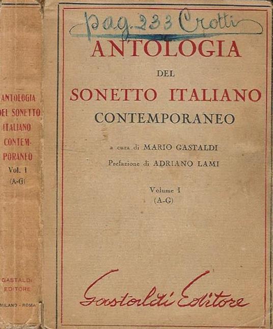 Antologia del Sonetto Italiano contemporaneo vol. I ( AG ) - Mario Gastaldi - copertina