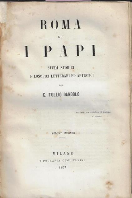 Roma ed i Papi Vol. II - C. Tullio Dandolo - copertina