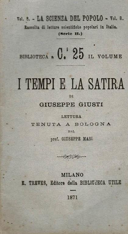 I Tempi e la Satira di Giuseppe Giusti - Giuseppe Masi - copertina