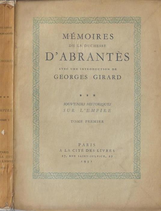 Mémoires de la duchesse d'Abrantès tome I - copertina
