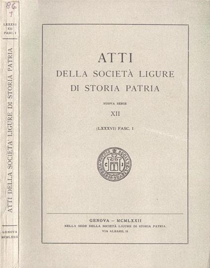 Atti della Società Ligure di Storia Patria nuova serie XII - copertina