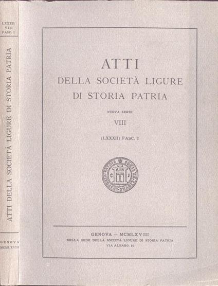 Atti della Società Ligure di Storia Patria nuova serie VIII - copertina