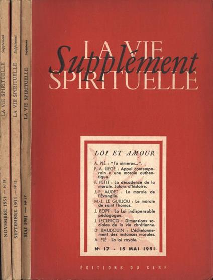 La vie spirituelle 1951 supplèment n. 17 - 18 - 19 - copertina